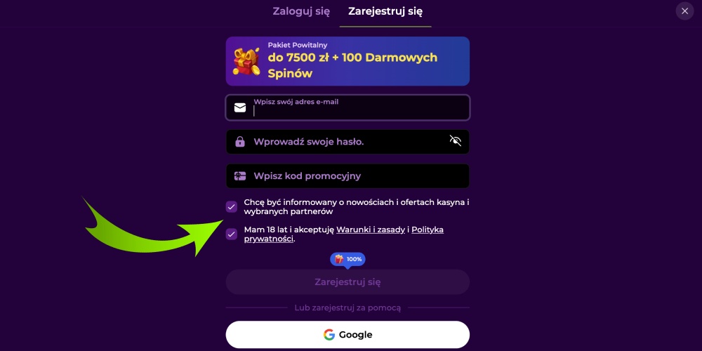 zaakceptuj warunki i potwierdź sw&oacute;j wiek