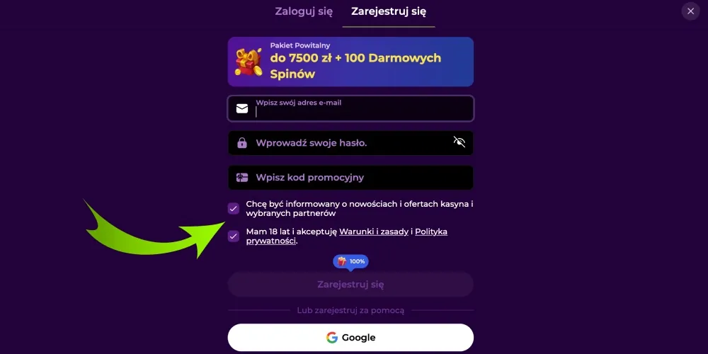 zaakceptuj warunki i potwierdź sw&oacute;j wiek