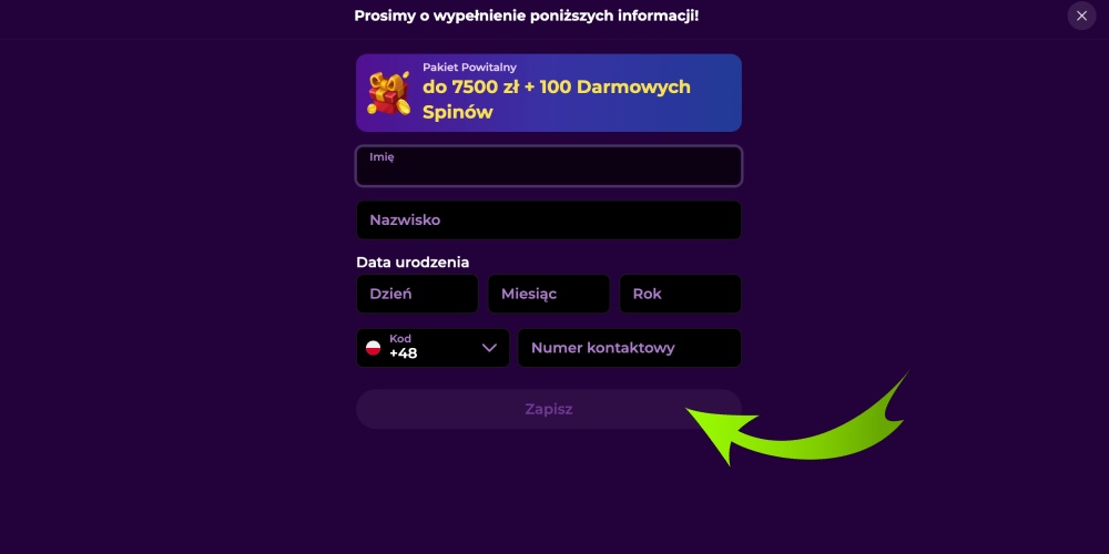 kompletna rejestracja Spinmama